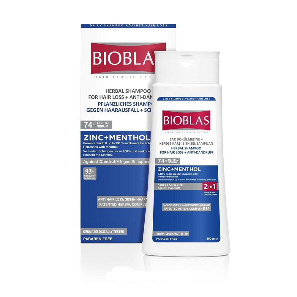 Bioblas Zinc+Menthol Hair Loss and Anti-Dandruff Herbal Shampoo, 360ml - Main Image