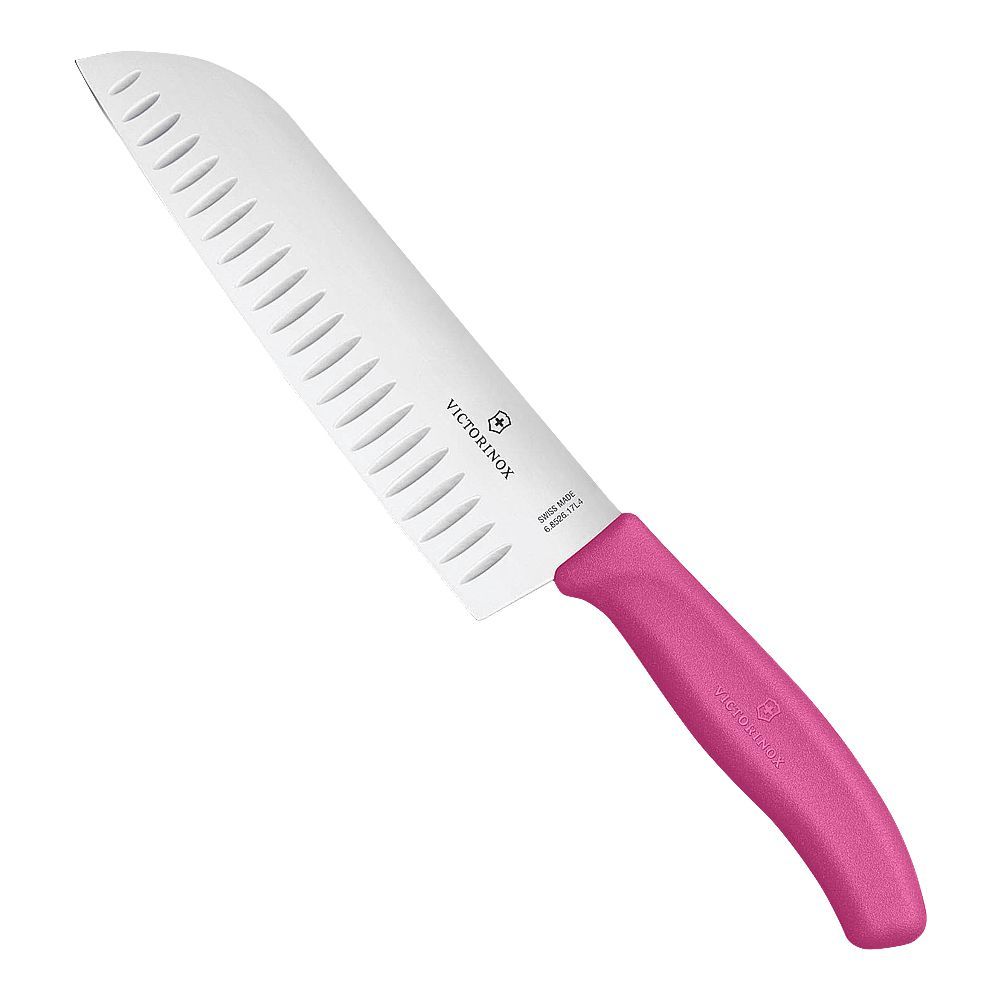 Victorinox 17cm Fluted Blade Santoku Swiss Knife, Pink, 6.8526.17L5B - Main Image