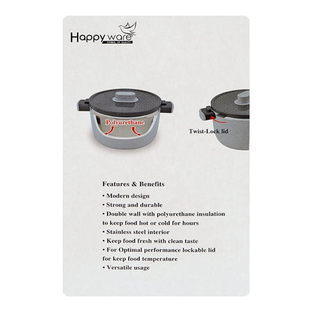 Happy Ware Forte Warmer Hot Pot With Twist Lock Lid, 25 x 18 x 13.5cm, 1.8 Liters, Brown, SU-647 - Image 6