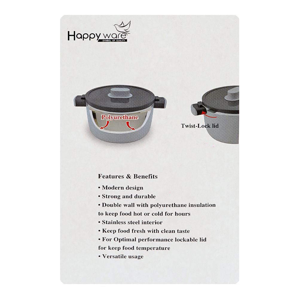 Happy Ware Forte Warmer Hot Pot With Twist Lock Lid, 25 x 18 x 13.5cm, 1.8 Liters, Brown, SU-647 - Image 6