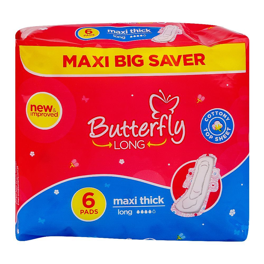 Butterfly Maxi Thick Long Big Saver Sanitary Pads, 6-Pack - Main Image
