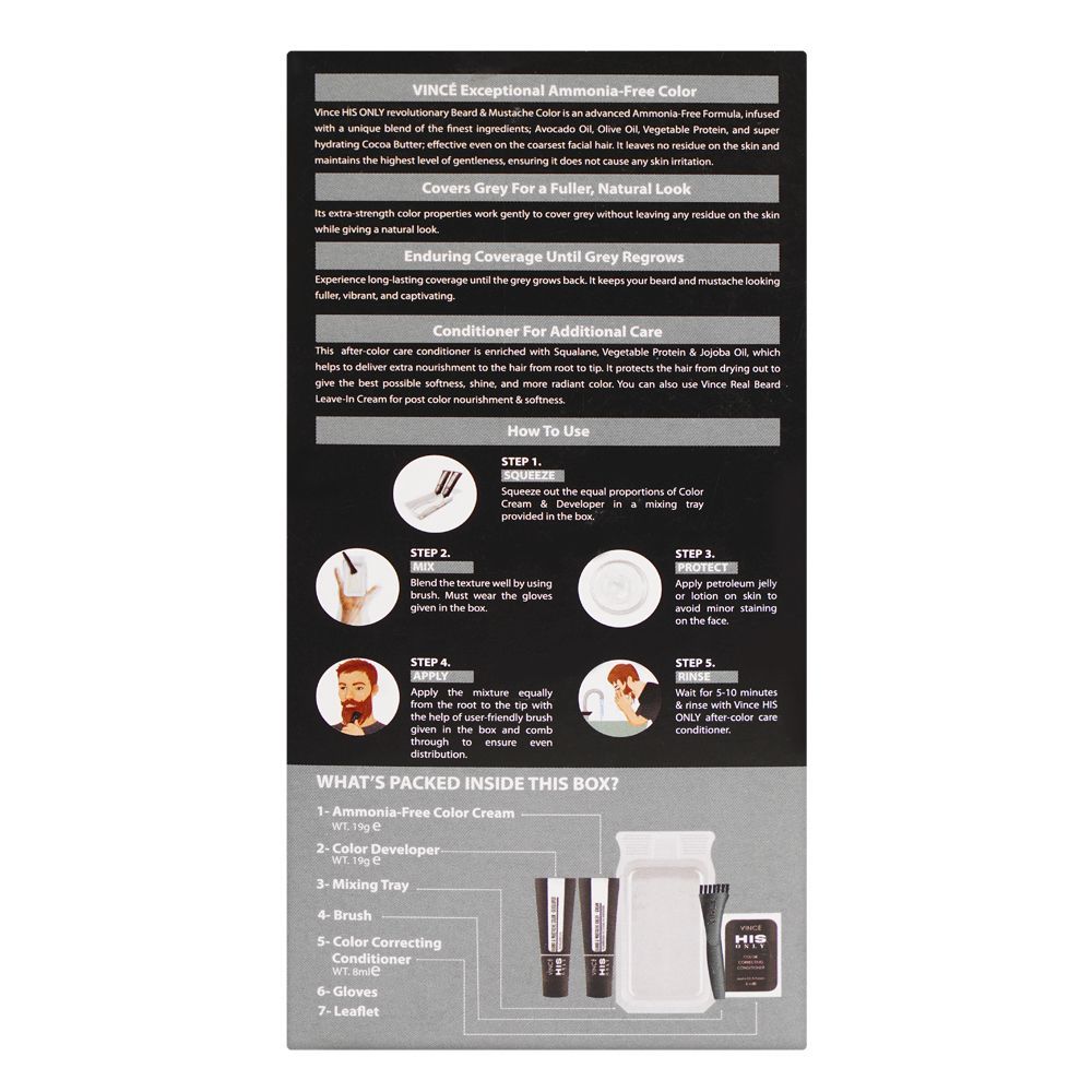 Vince His Only Beard & Moustache Hair Color, BM-02 Natural Black - Image 2