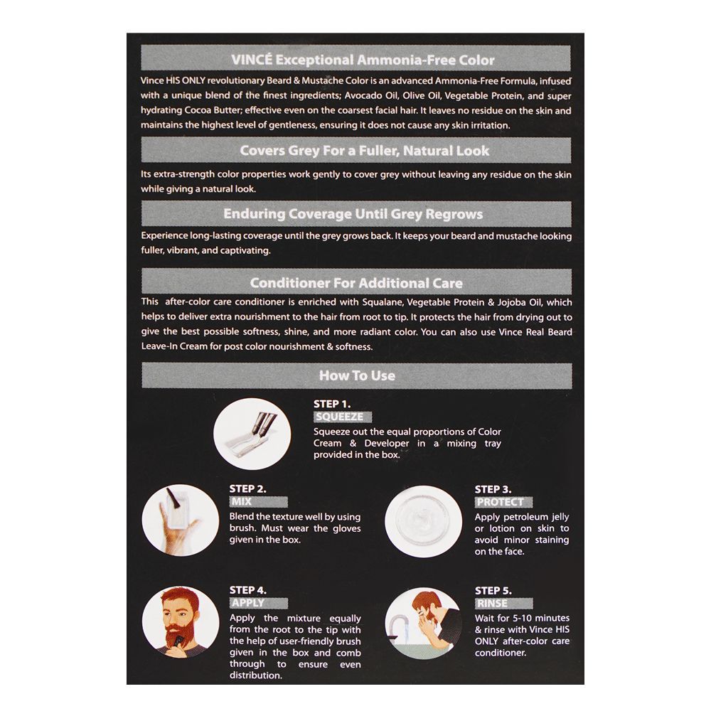 Vince His Only Beard & Moustache Hair Color, BM-02 Natural Black - Image 3