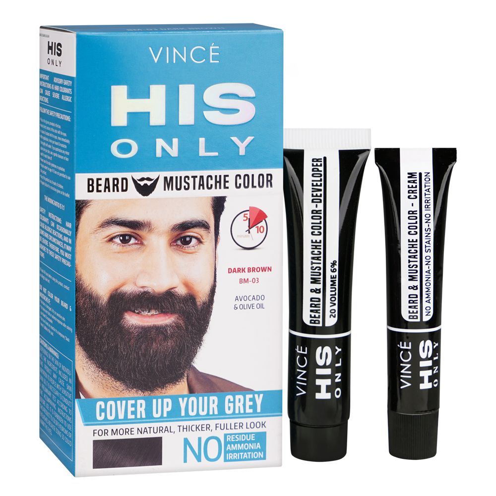 Vince His Only Beard & Moustache Hair Color, BM-03 Dark Brown - Main Image