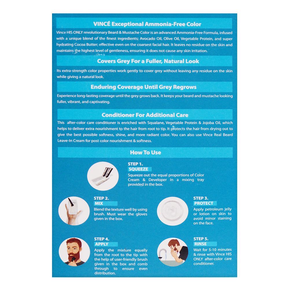 Vince His Only Beard & Moustache Hair Color, BM-03 Dark Brown - Image 3