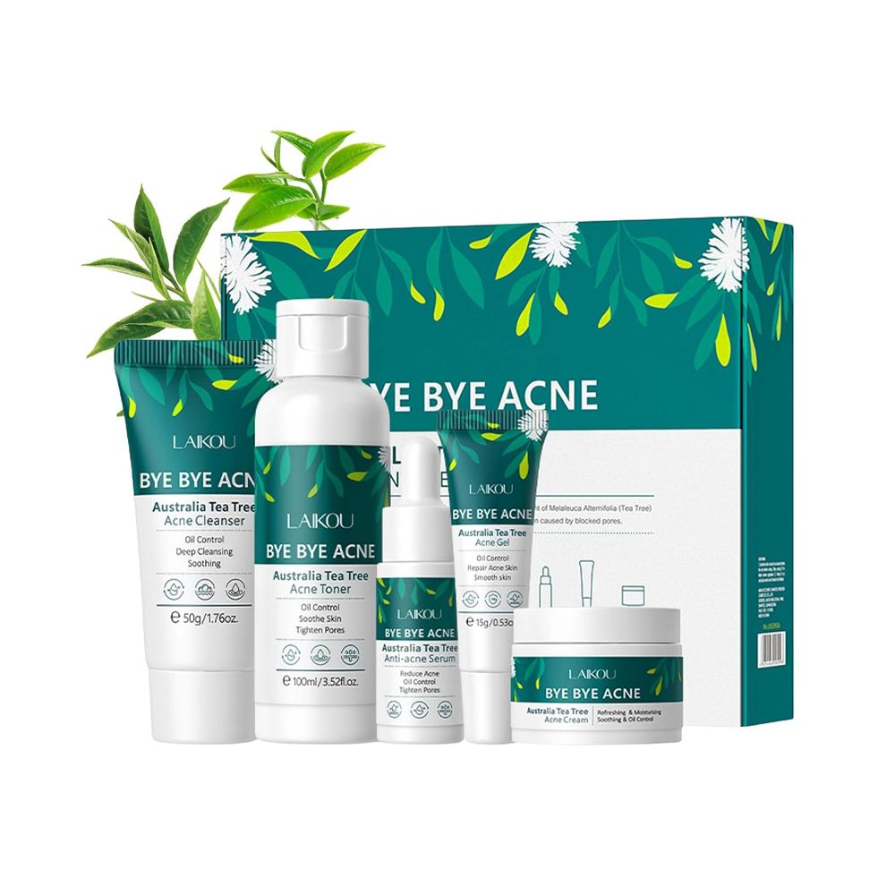 LAIKOU Tea Tree Anti-Acne Skincare Set With Cleanser, Toner, Serum, Cream, Gel, For All Skin Types, LK92993A - Main Image