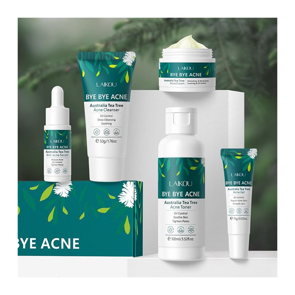LAIKOU Tea Tree Anti-Acne Skincare Set With Cleanser, Toner, Serum, Cream, Gel, For All Skin Types, LK92993A - Image 2