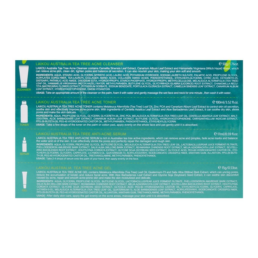 LAIKOU Tea Tree Anti-Acne Skincare Set With Cleanser, Toner, Serum, Cream, Gel, For All Skin Types, LK92993A - Image 7