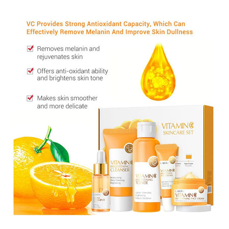 LAIKOU Vitamin-C Skincare Set With Cleanser, Toner, Serum, Eye and Face Cream, For All Skin Types, LK92245E - Image 3