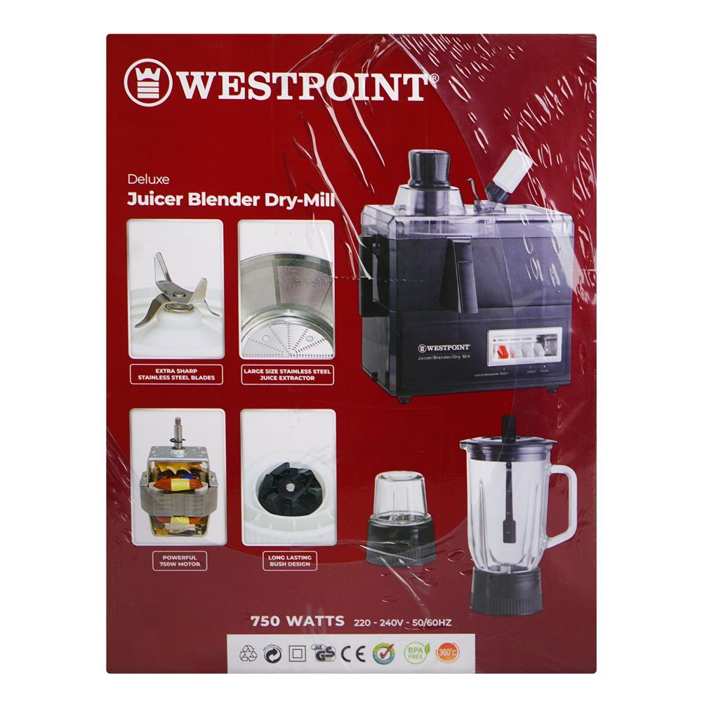 Westpoint Deluxe Juicer Blender Dry Mill, 750W, WF-8823 - Image 3