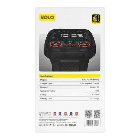 Yolo 1.96" HD IPS Display Arena Smart Watch, IP68 Water Resistance, Black - Image 5