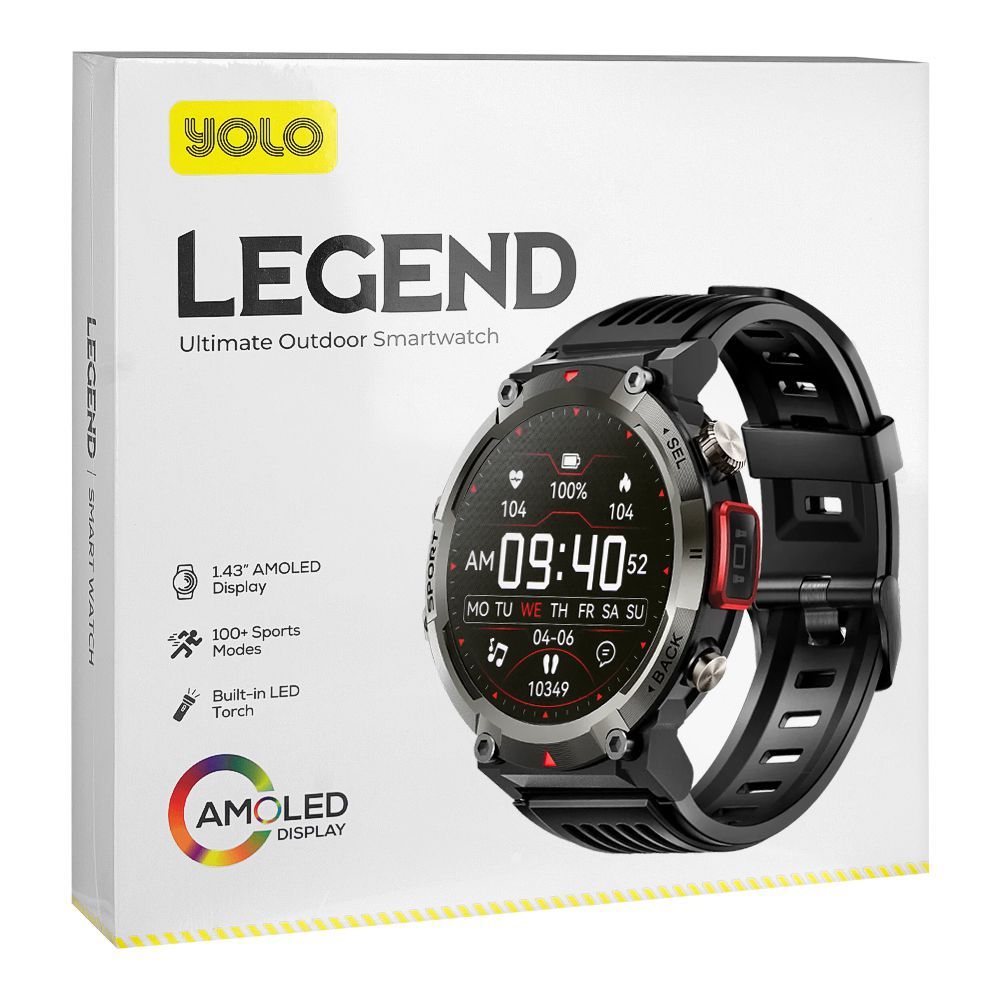 Yolo 1.43" Super Amoled Display Legend Smart Watch, IP67 Water Resistance, Black - Image 5