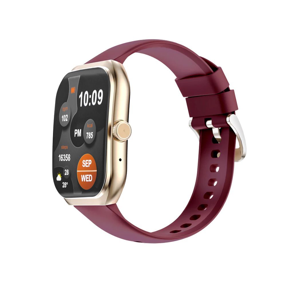 Yolo 2.1" Amoled Display Supreme+ Smart Watch, IP67 Water Resistance, Gold, Maroon Strap - Image 2
