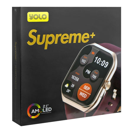 Yolo 2.1" Amoled Display Supreme+ Smart Watch, IP67 Water Resistance, Gold, Maroon Strap - Image 4