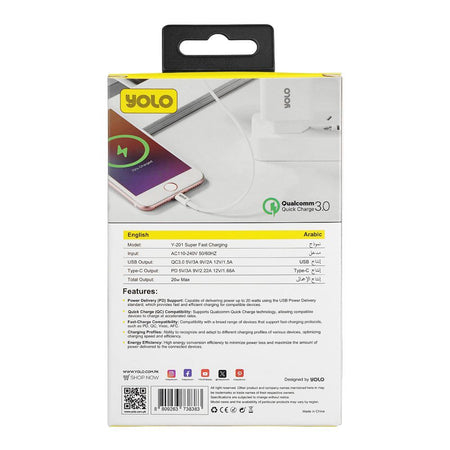 Yolo 20W PD Super Fast Charger, Dual Port USBA+Type-C, Y-201 - Image 3