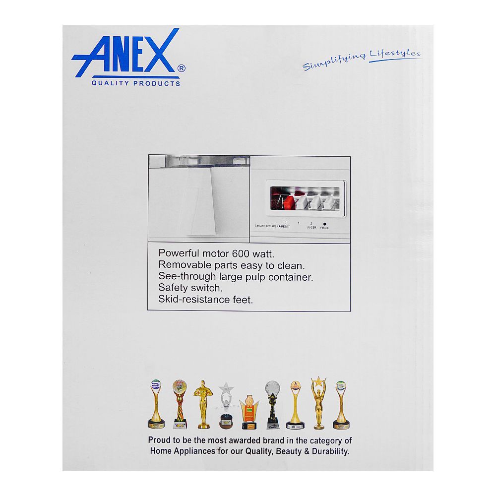 Anex Deluxe Juicer, 600W, White, AG-76 - Image 3