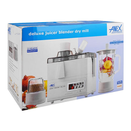Anex Deluxe Juicer, Blender & Dry Mill, 600W, 1000ml Container, White, AG-176GL - Image 2