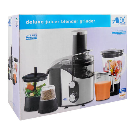 Anex Deluxe Juicer, Blender & Grinder, 800W, 1700ml Pulp & 500ml Juice Container, Black, AG-188 - Image 2