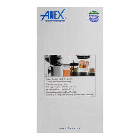 Anex Deluxe Juicer, Blender & Grinder, 800W, 1700ml Pulp & 500ml Juice Container, Black, AG-188 - Image 3