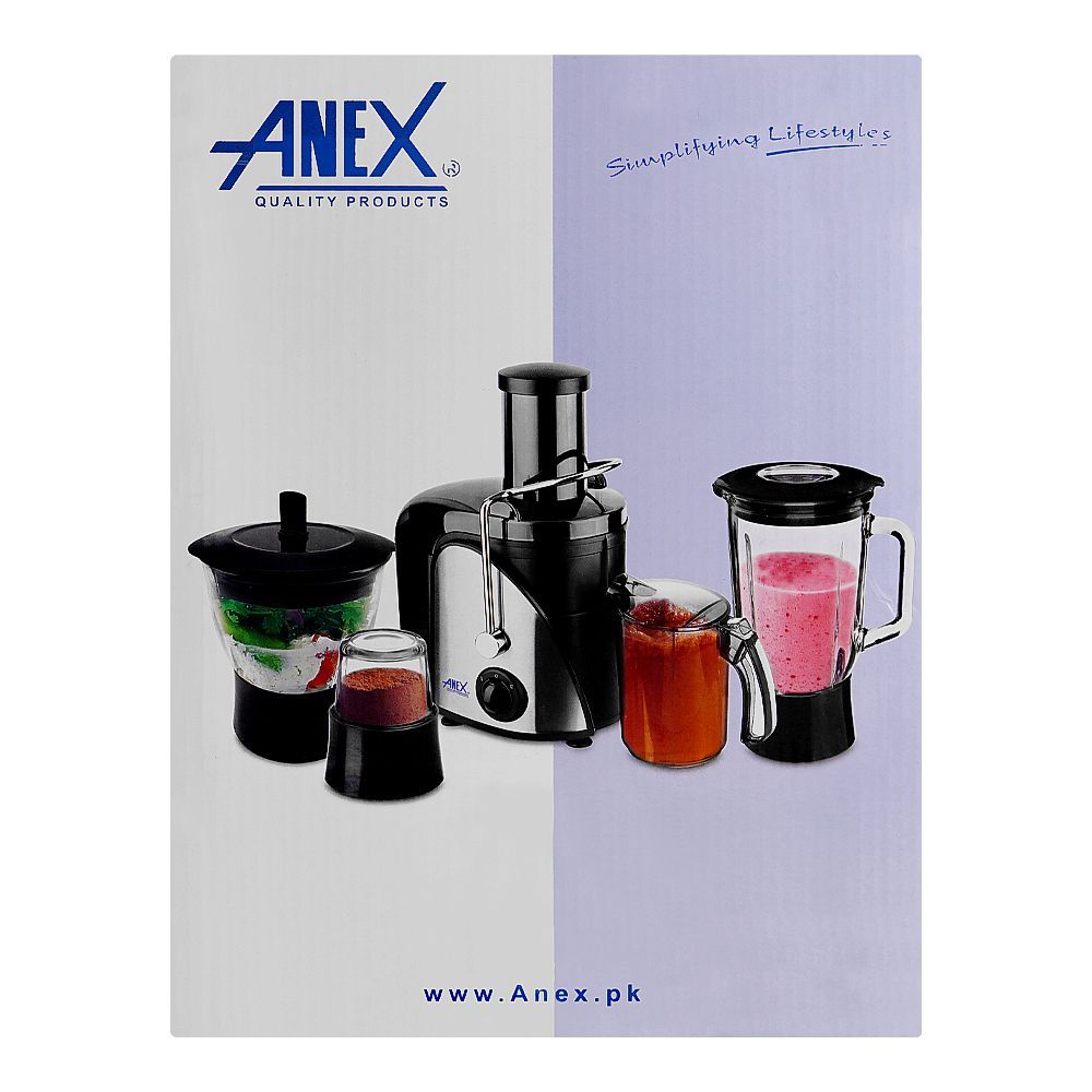 Anex Deluxe Juicer, Blender & Grinder, 600W, Black, AG-189 - Image 4