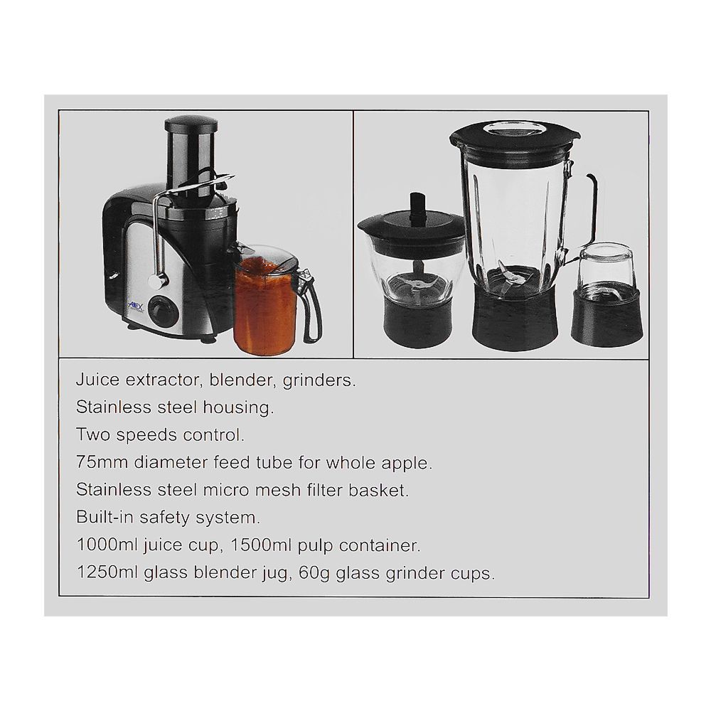 Anex Deluxe Juicer, Blender & Grinder, 600W, Black, AG-189 - Image 5