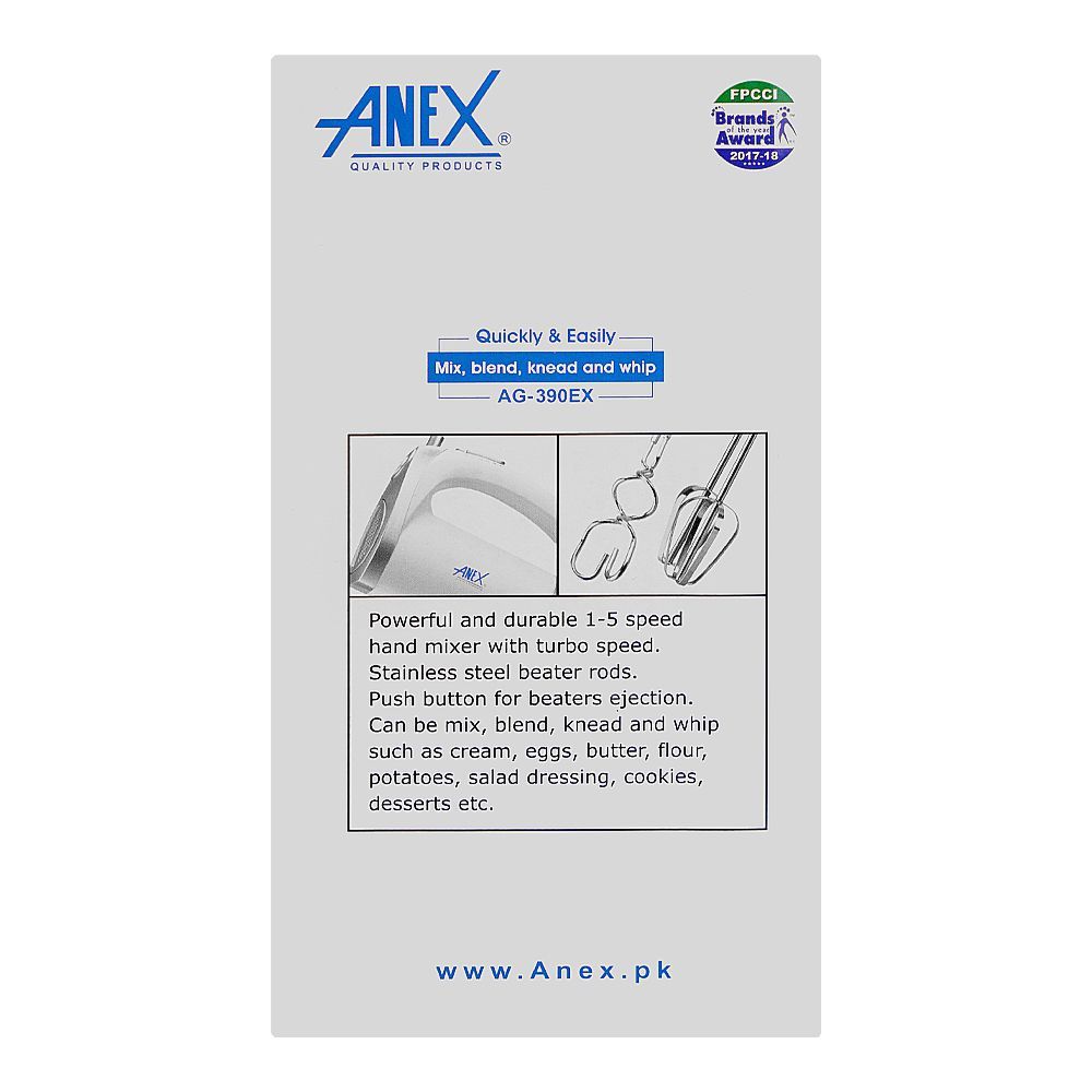 Anex Deluxe Hand Mixer, 250W, White, AG-390EX - Image 3