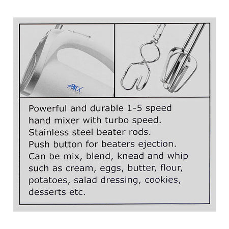 Anex Deluxe Hand Mixer, 250W, White, AG-390EX - Image 5