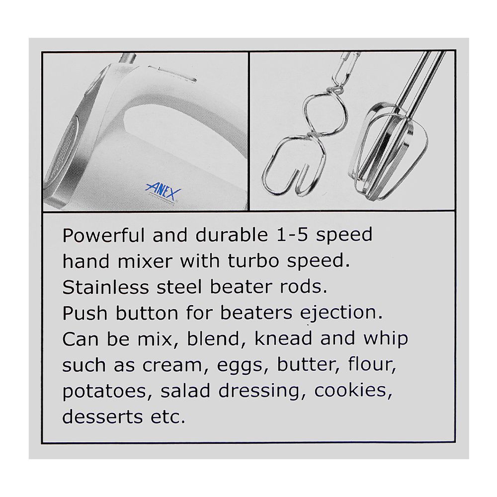 Anex Deluxe Hand Mixer, 250W, White, AG-390EX - Image 5