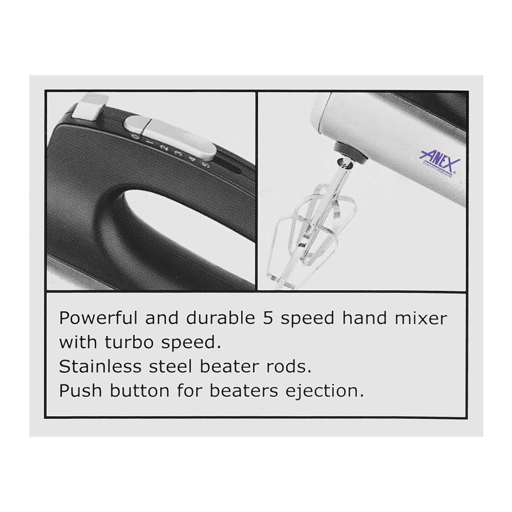 Anex Deluxe Hand Mixer, 250W, Black & Silver, AG-399 - Image 5