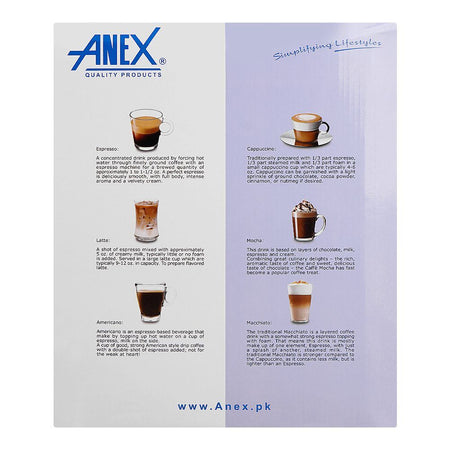 Anex Deluxe Espresso Coffee Maker, 850W, 1600ml Water Tank, Black & Silver, AG-826 - Image 3