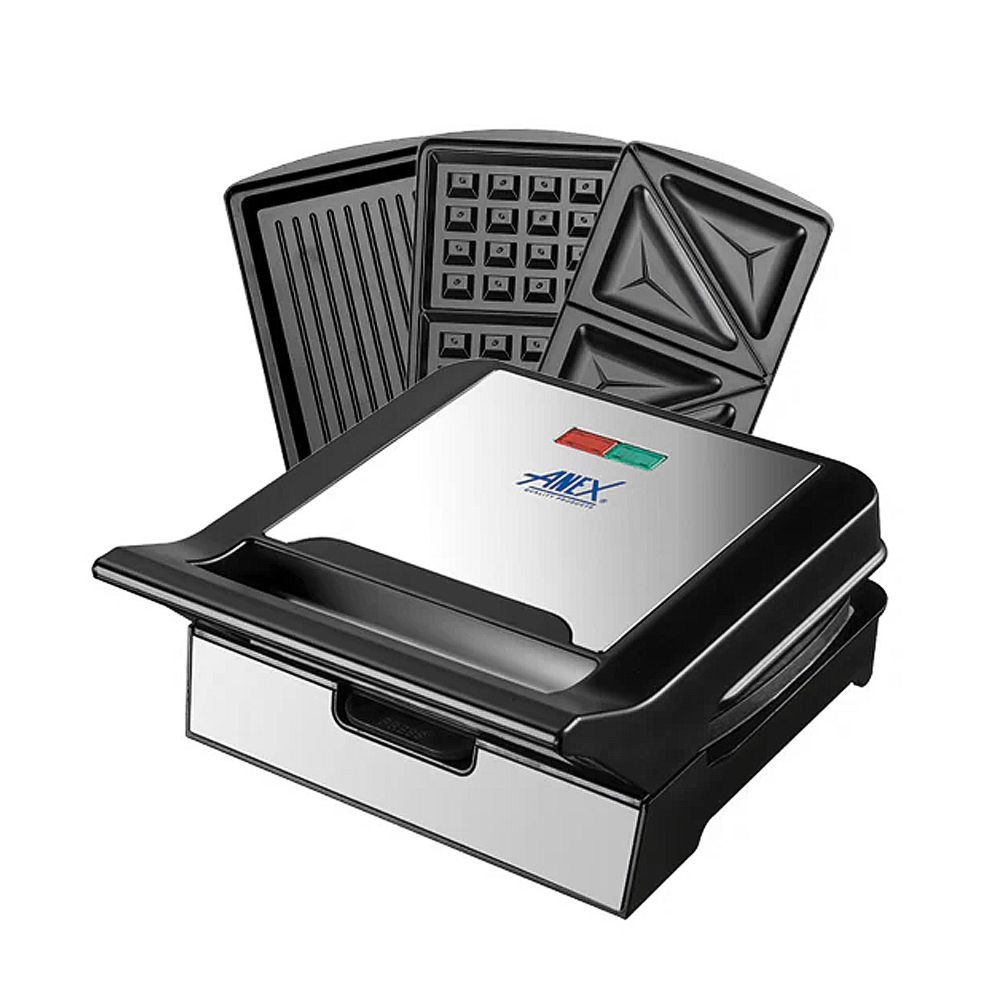 Anex Deluxe 3 In 1 Sandwich Maker, 700-800W, Black & Silver, AG-2039C - Main Image