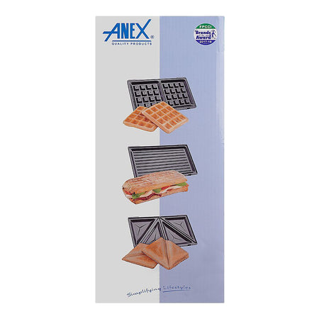Anex Deluxe 3 In 1 Sandwich Maker, 700-800W, Black & Silver, AG-2039C - Image 3