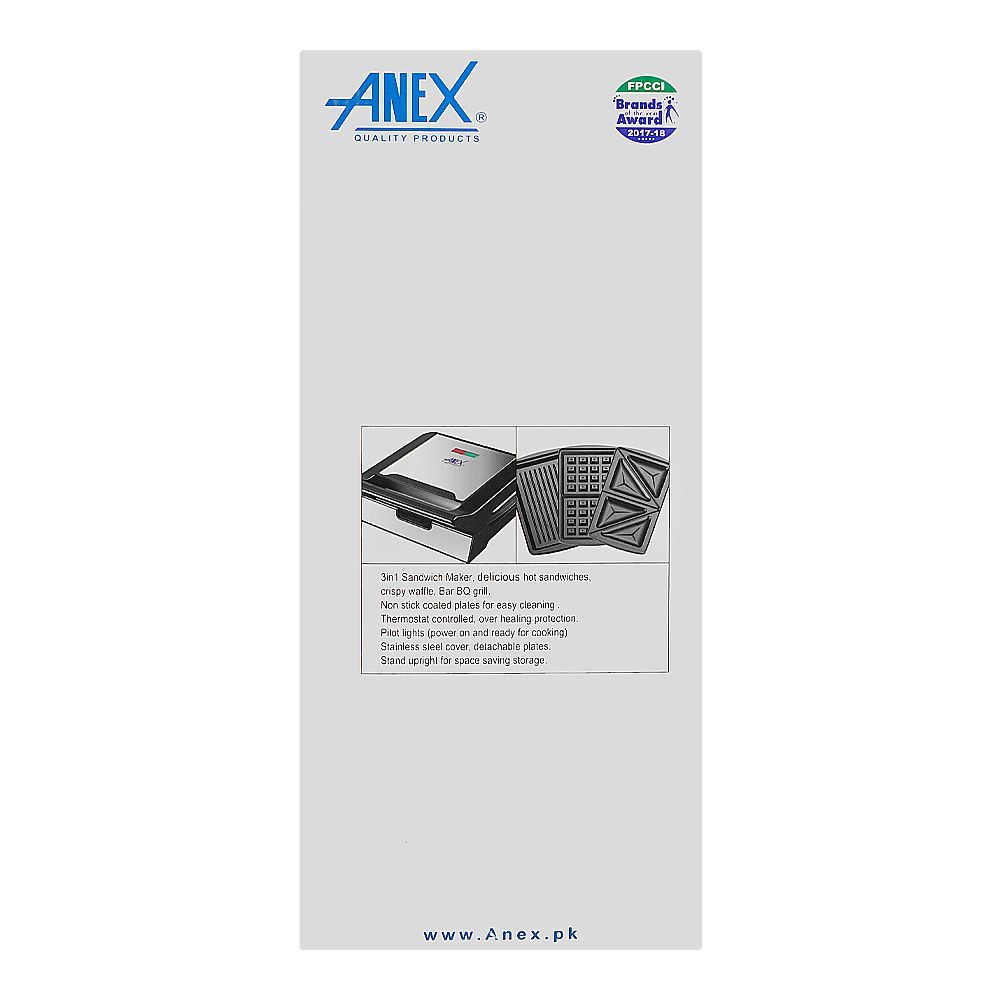 Anex Deluxe 3 In 1 Sandwich Maker, 700-800W, Black & Silver, AG-2039C - Image 4