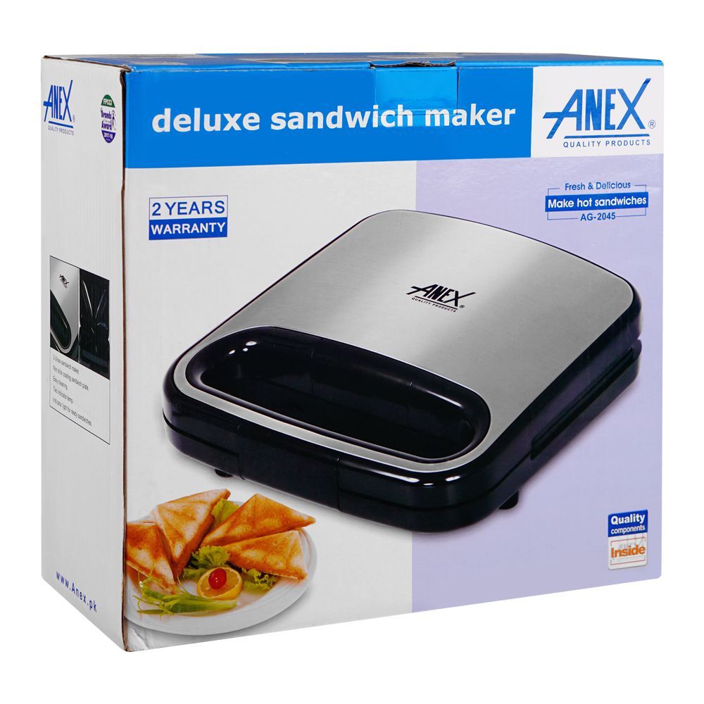Anex Deluxe Sandwich Maker, 750W, Black & Silver, AG-2045 - Image 3