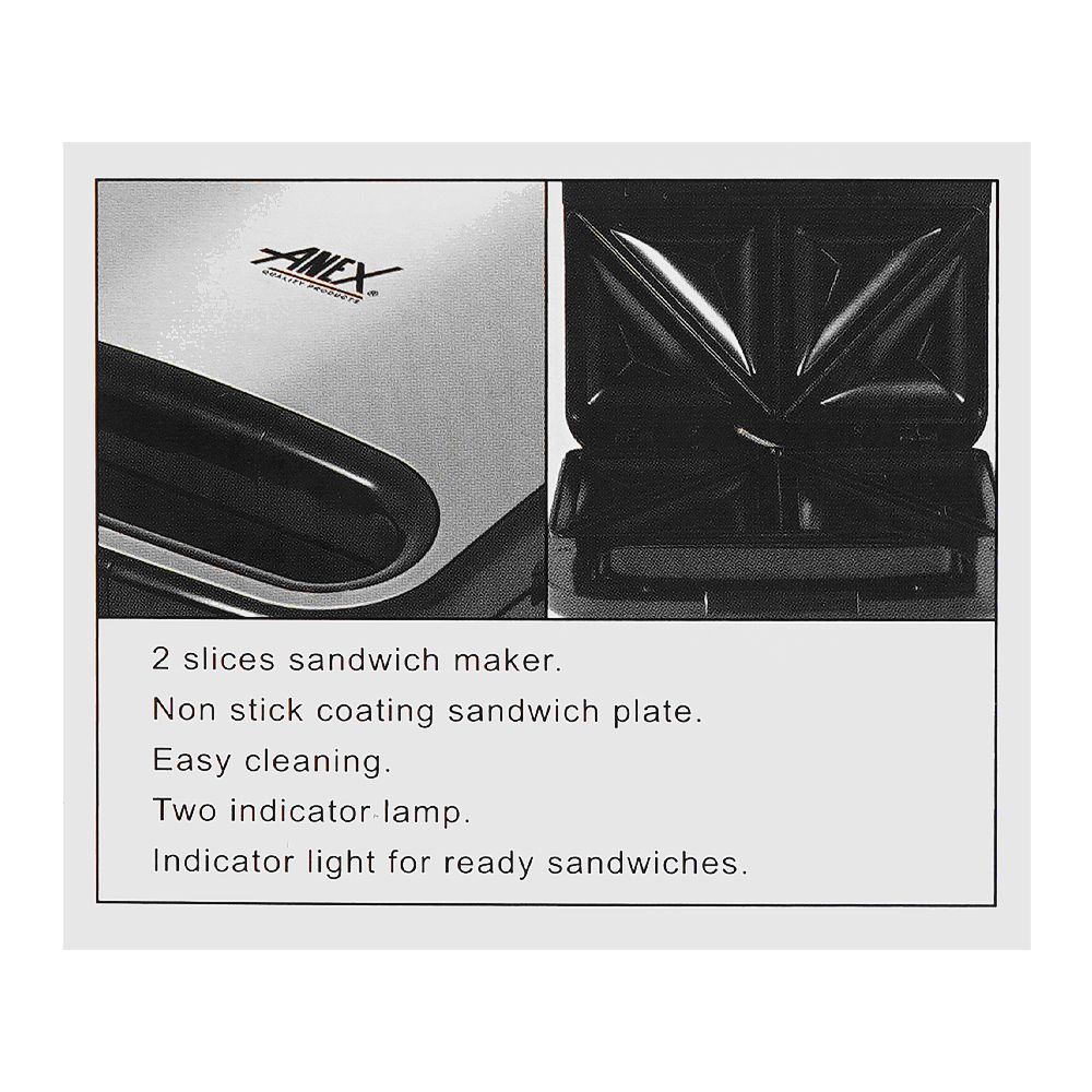 Anex Deluxe Sandwich Maker, 750W, Black & Silver, AG-2045 - Image 6
