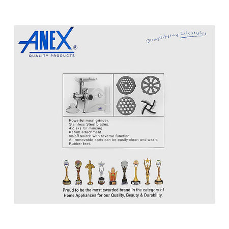 Anex Super Meat Grinder With 4 Disks, 1200W, White, AG-2048 - Image 5