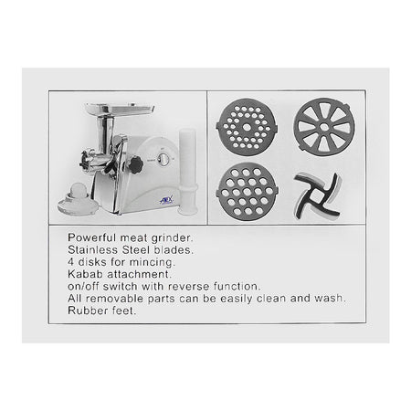 Anex Super Meat Grinder With 4 Disks, 1200W, White, AG-2048 - Image 6