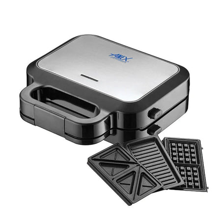 Anex Deluxe 3 In 1 Sandwich Maker, 750W, Black & Silver, AG-2139 - Main Image