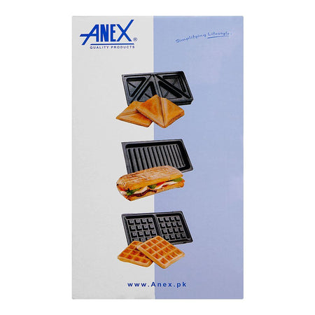 Anex Deluxe 3 In 1 Sandwich Maker, 750W, Black & Silver, AG-2139 - Image 3