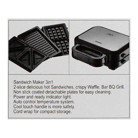 Anex Deluxe 3 In 1 Sandwich Maker, 750W, Black & Silver, AG-2139 - Image 5