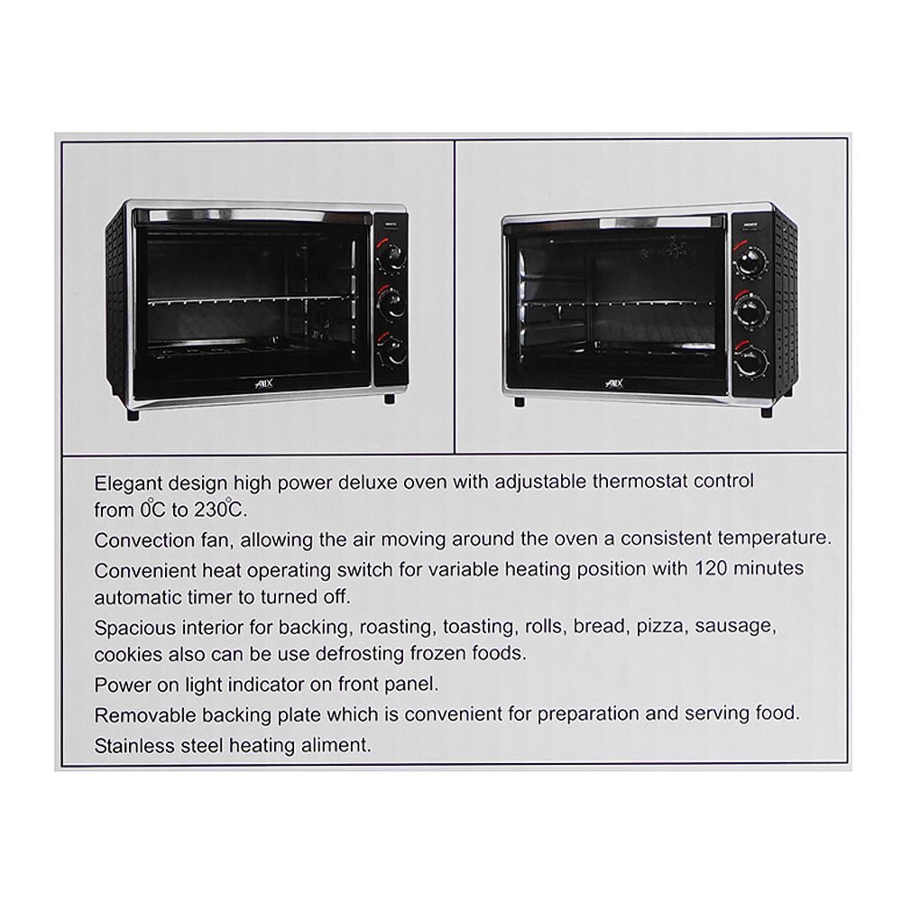 Anex Deluxe Oven Toaster, 2000W, Black & Silver, AG-3070 - Image 5