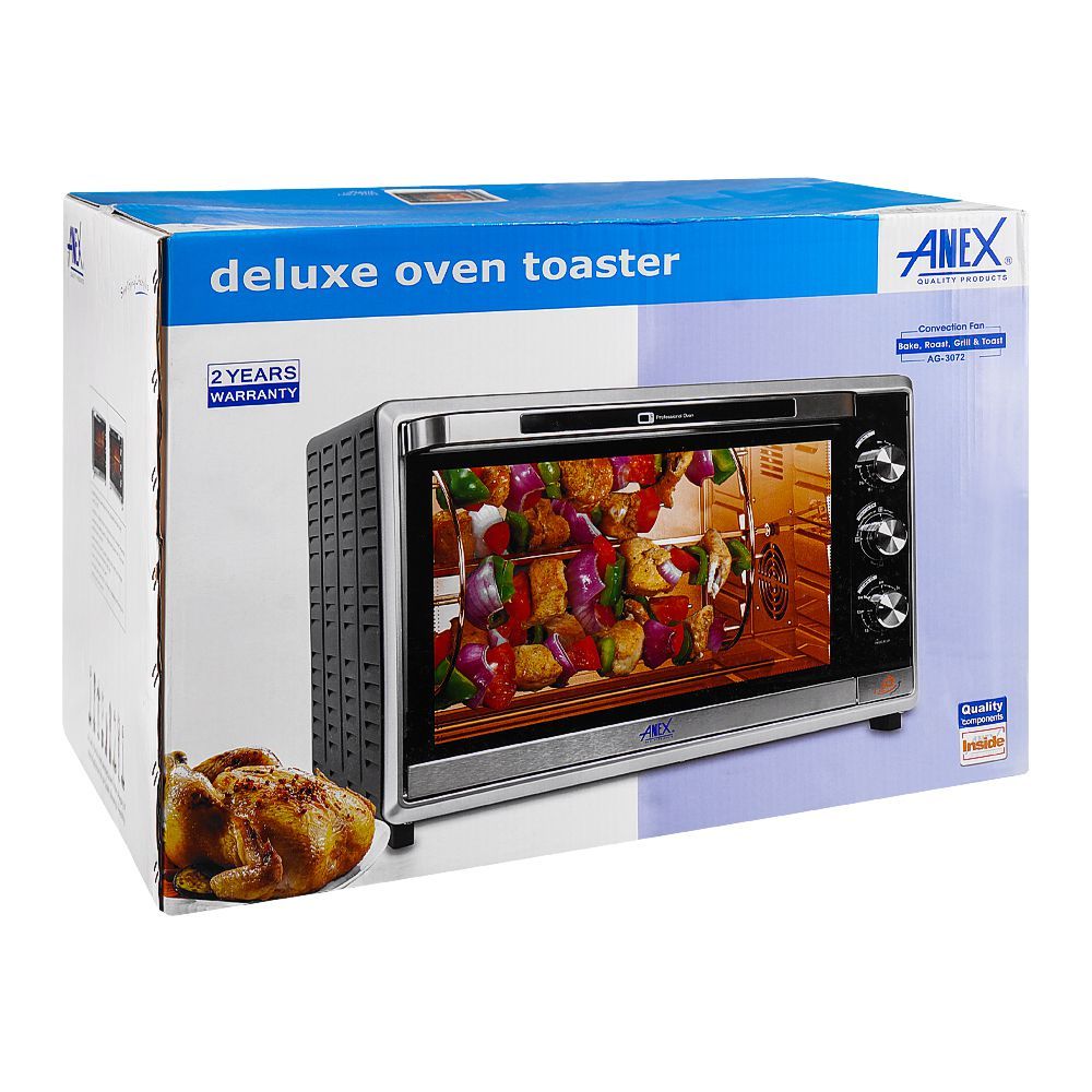 Anex Deluxe Oven Toaster, 2000W, Black & Silver, AG-3072 - Image 2
