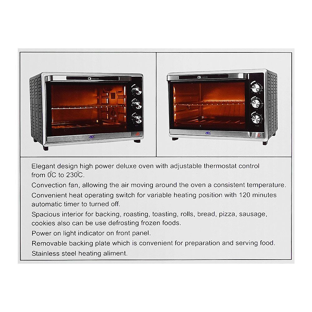 Anex Deluxe Oven Toaster, 2000W, Black & Silver, AG-3072 - Image 4