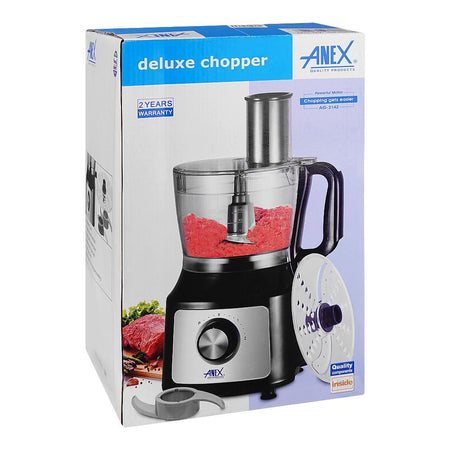 Anex Deluxe Chopper With Vegetable Cutter, 1200ml Plastic Bowl, Black & Silver, AG -3142 - Image 2