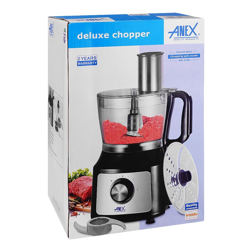 Anex Deluxe Chopper With Vegetable Cutter, 1200ml Plastic Bowl, Black & Silver, AG -3142 - Image 2