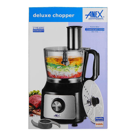 Anex Deluxe Chopper With Vegetable Cutter, 1200ml Plastic Bowl, Black & Silver, AG -3142 - Image 3