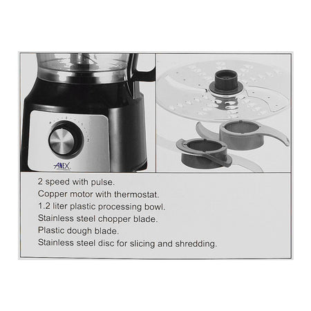 Anex Deluxe Chopper With Vegetable Cutter, 1200ml Plastic Bowl, Black & Silver, AG -3142 - Image 5