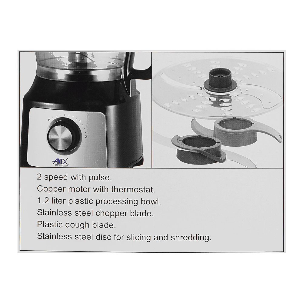 Anex Deluxe Chopper With Vegetable Cutter, 1200ml Plastic Bowl, Black & Silver, AG -3142 - Image 5