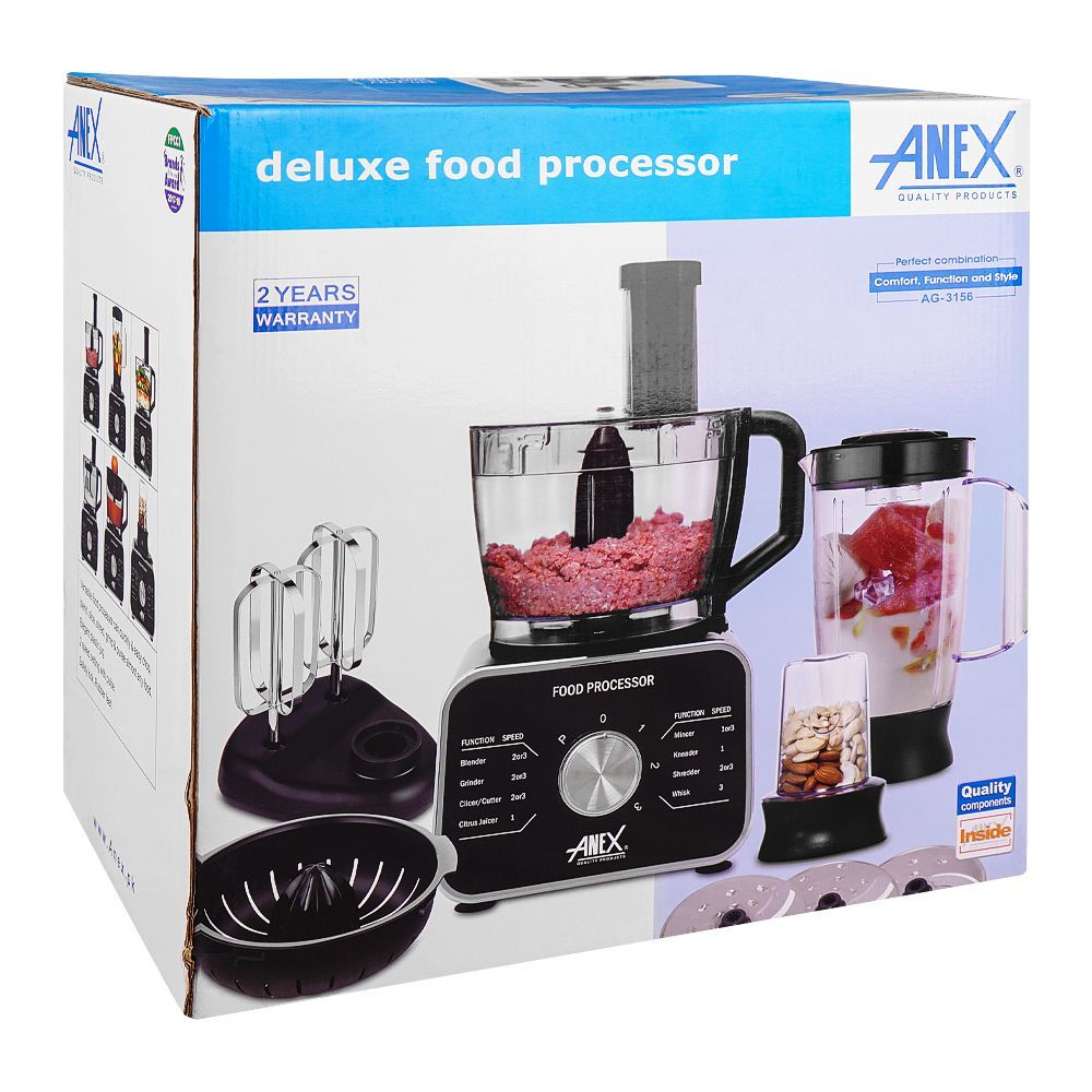 Anex Deluxe Food Processor, 800-1100W, Black, AG-3156 - Image 2