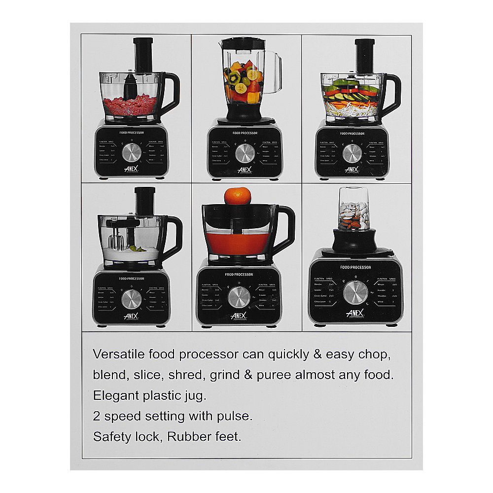 Anex Deluxe Food Processor, 800-1100W, Black, AG-3156 - Image 4